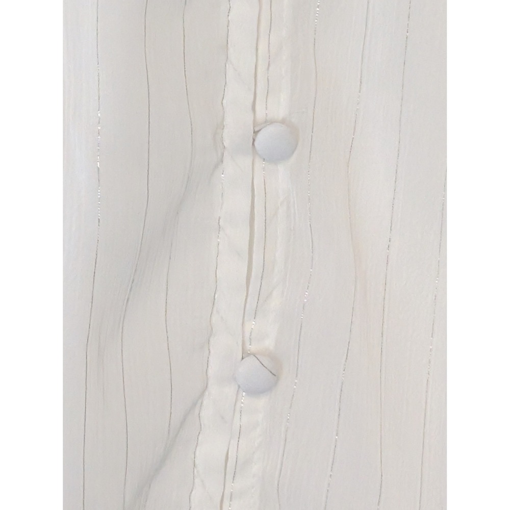WHBM Tie Neck Blouse NWT White Metallic Pinstripe Ruffle M Office Romantic Fairy - Picture 10 of 12